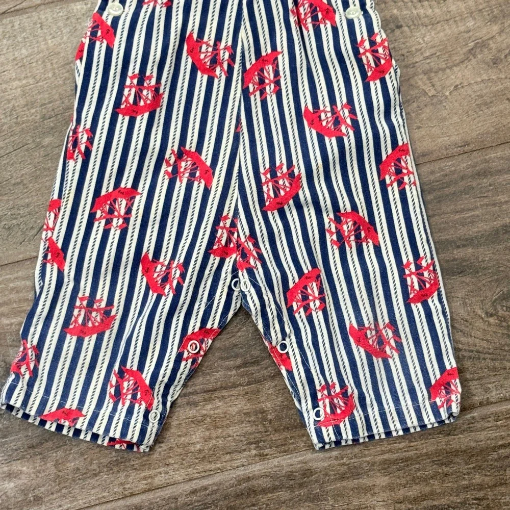 Healthtex Vintage Baby Stantoos Nautical Striped Overalls, Navy Red, 12mo